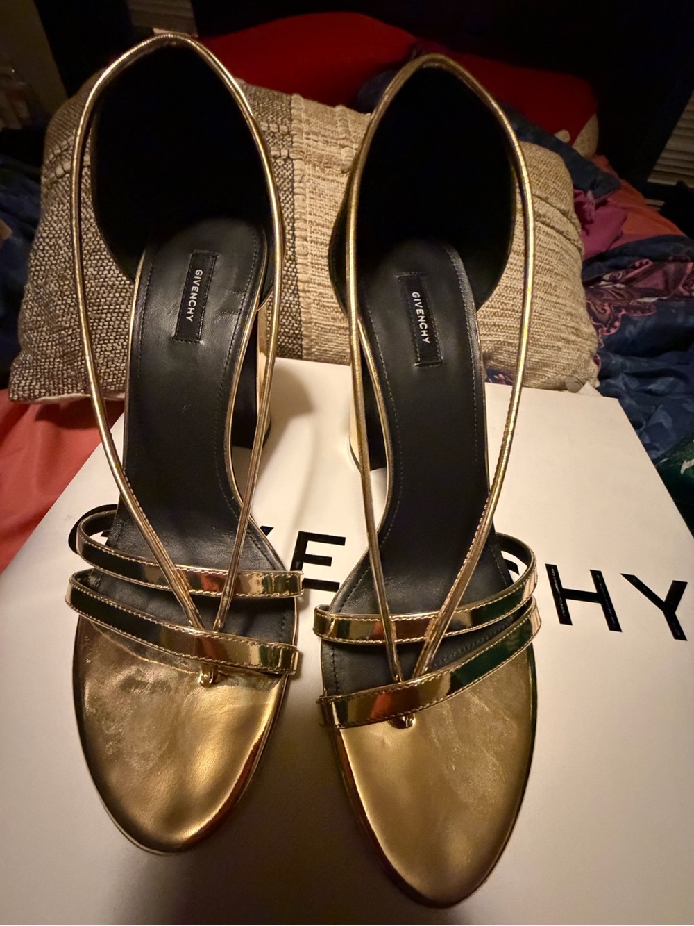 Saks Fifth Avenue Metallic Gold Strappy High Heel Sandals